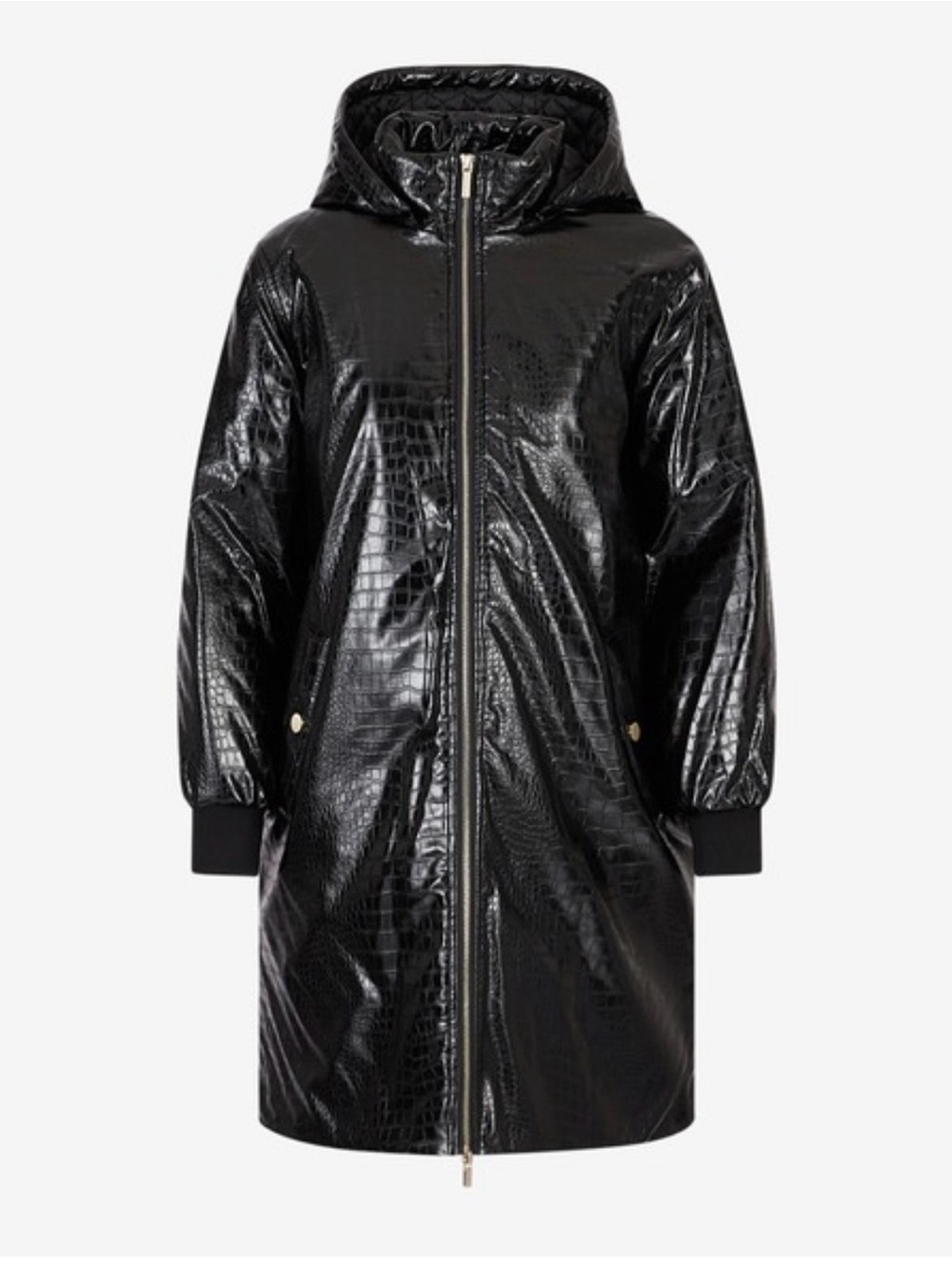 Armani Exchange A|X Women’s Black Croc Embossed Hooded Puffer Coat Jacket XS NWT
